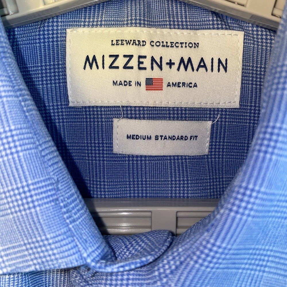 Mizzen+Main Leeward Dress Shirt Medium Standard Fit Blue Glen‎ Plaid Stretch - Picture 5 of 8